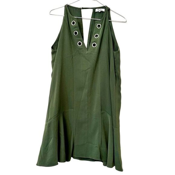 Parker Sleeveless Cutout Back Grommet Flared Hem Shift Mini Dress Green Medium - Picture 1 of 4